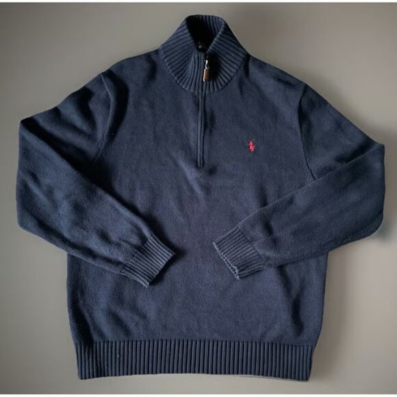 Polo Ralph Lauren Quarter Zip Pullover Sweater Blue Embroidered Logo XL - Picture 1 of 3